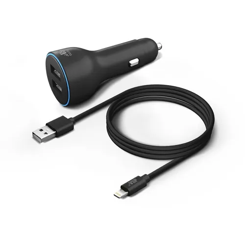 Автомобильное зарядное устройство BORASCO 2xUSB-A, 8-pin Lightning, 2.4A, черный [50180]