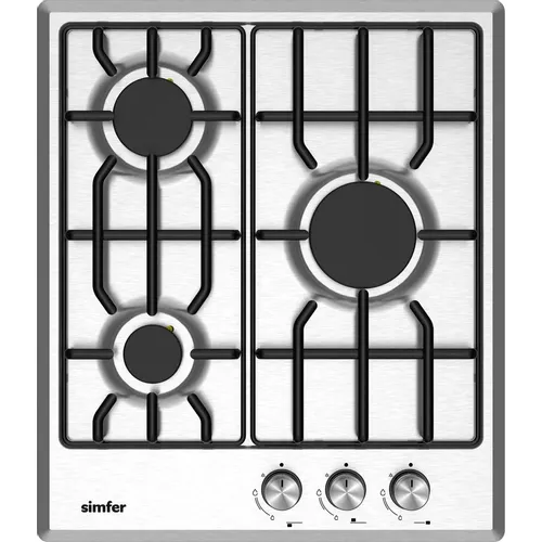 Газовая варочная панель Simfer H45V30M025, 3 конфорки, нержавеющая сталь, серый