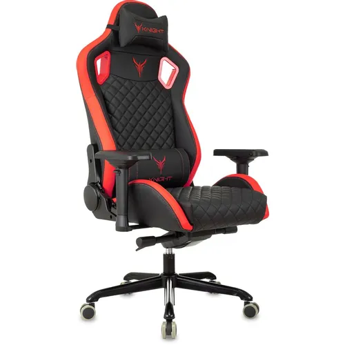Кресло игровое KNIGHT Titan, экокожа, до 150кг, регулируемые 4D подлокотники, черный/красный