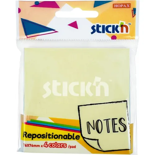 Блок самоклеящийся бумажный STICK`N 27082, 76x76, 80 л, 4 цв, пастель, ассорти 12 шт./кор.