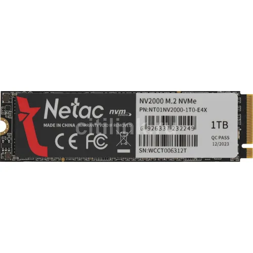 SSD накопитель NETAC NV2000 NT01NV2000-1T0-E4X 1ТБ, M.2 2280, PCIe 3.0 x4, NVMe, M.2