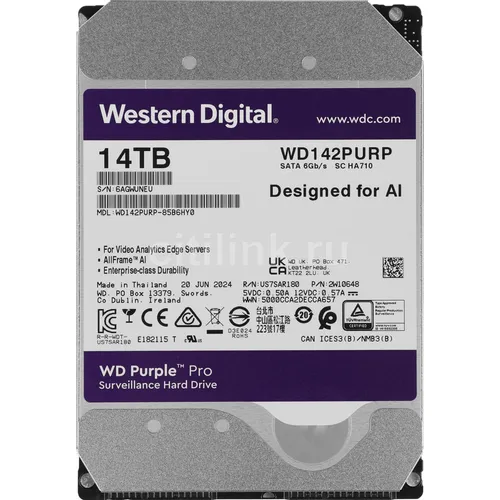 Жесткий диск WD Purple Pro WD142PURP, 14ТБ, HDD, SATA III, 3.5"