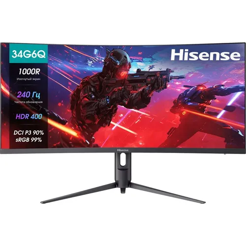 34" Монитор Hisense 34G6Q PRO, 3440x1440, VA, 240Гц, 2хHDMI, 1хDP, изогнутый, светло-серый и черный