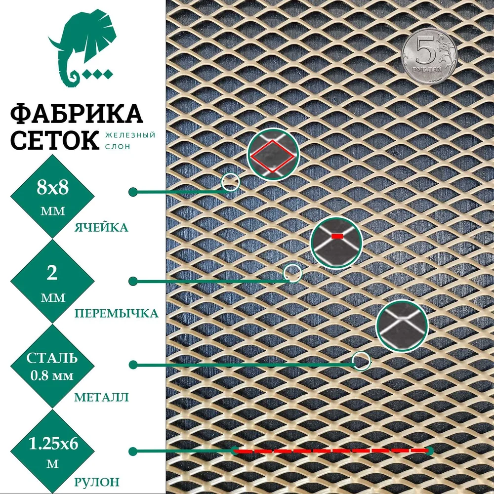 Фабрика сеток "Железный слон" LP8-8-08х2-1.25-6S