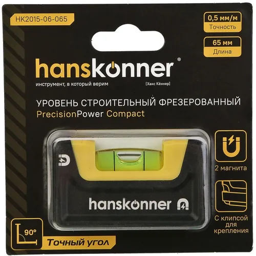 Уровень пузырьковый HANSKONNER HK2015-06-065 6.5см, магнитный, глазков: 1шт