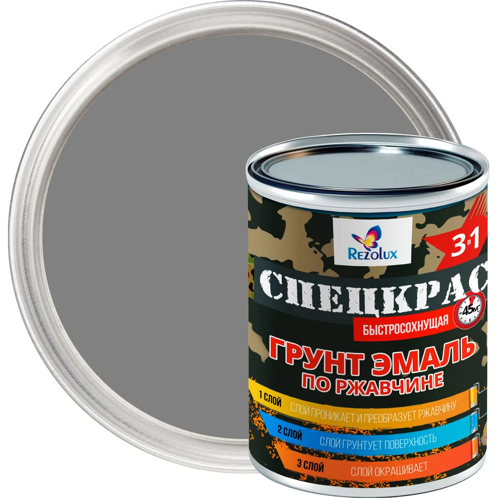 Грунт-эмаль по ржавчине Резолюкс 3в1 п/гл. 0.8кг серый УТ000008947