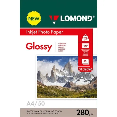 Фотобумага Lomond A4, для струйной печати, 50л, 280г/м2, белый, покрытие глянцевое [0102096]