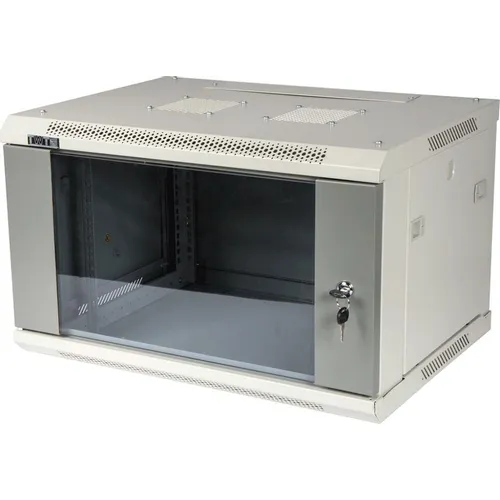 Шкаф коммутационный LanMaster TWT-CBWPG-9U-6X6-GY настенный, стеклянная передняя дверь, 9U, 600x502x600 мм