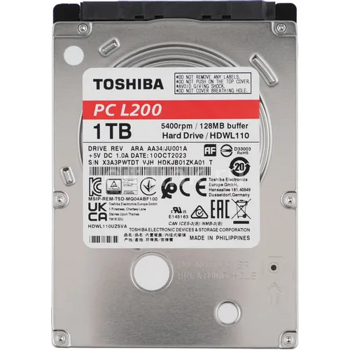 Жесткий диск Toshiba L200 Slim HDWL110UZSVA, 1ТБ, HDD, SATA III, 2.5"