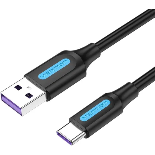 Кабель VENTION CORBH, USB Type-C (m) (прямой) - USB 2.0 A (m) (прямой), круглое, 2м, пакет, черный