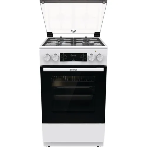 Газовая плита Gorenje GK5C40WF, электрическая духовка, стеклянная крышка, чугун, белый