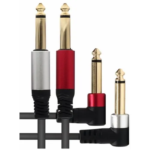 Кабель соединительный аудио PREMIER PCH-243, 2xJack 6.3 (m) - 2xJack 6.3 (m) (Г-образный), 1.8м, GOLD, черный