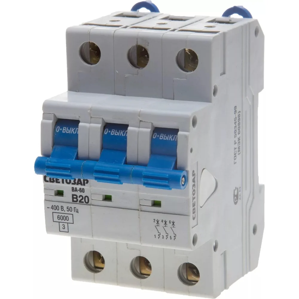 Автомат СВЕТОЗАР 3п, 10 A, B, 6 кА, 400 В SV-49053-10-B