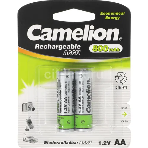 AA Аккумуляторная батарейка CAMELION NC-AA800BP2, 2 шт. 800мAч