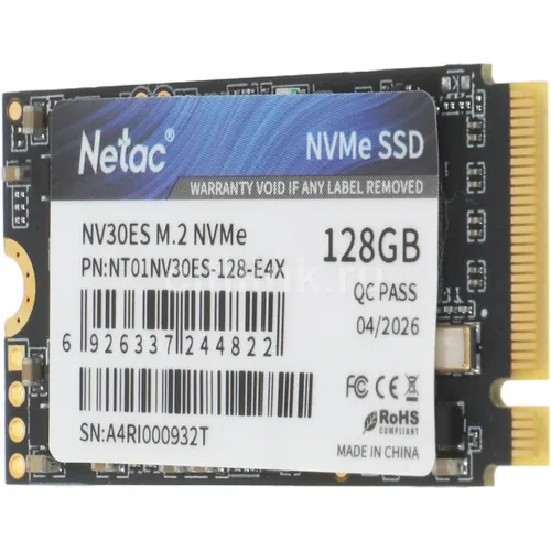 SSD накопитель NETAC NV30ES 128ГБ, M.2 2242, PCIe 3.0 x4, NVMe, M.2 [nt01nv30es-128-e4x]