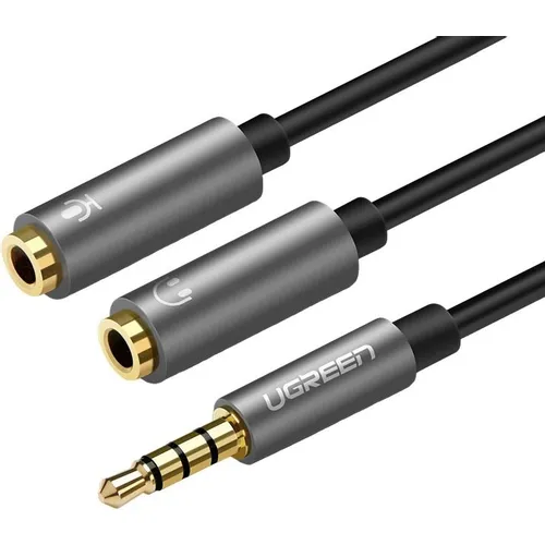 Кабель аудио UGREEN AV141, Jack 3.5 (m) - 2xJack 3.5 (f), 0.2м, черный [30619]