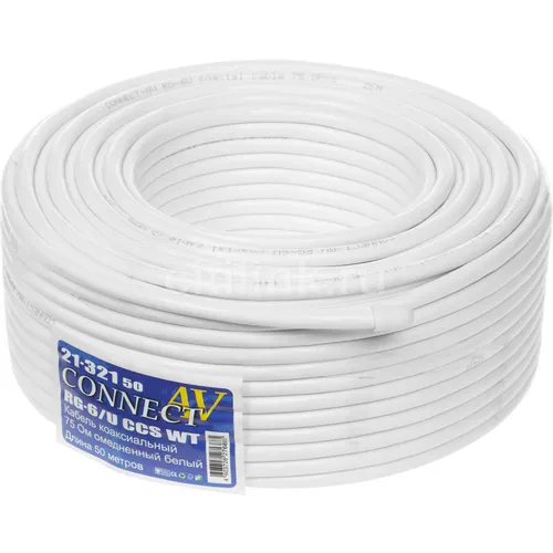 Кабель PREMIER ConnectAV RG-6/U CCS WT, 75Ом, омедненный, 50м, белый [21-321 50]