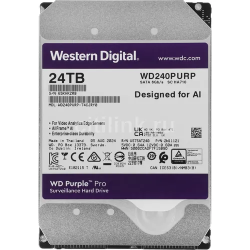 Жесткий диск WD Purple Pro WD240PURP, 24ТБ, HDD, SATA III, 3.5"