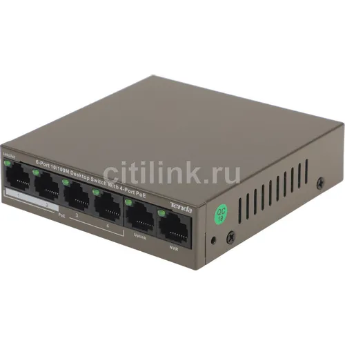 Коммутатор TENDA TEF1106P-4-63W, неуправляемый