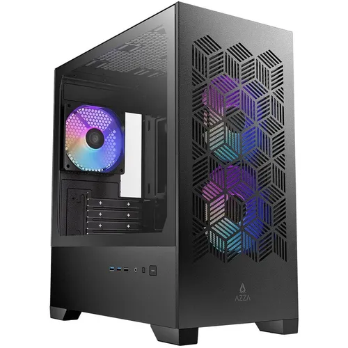 Корпус mATX AZZA Aerohex-M, Micro-Tower, без БП, черный [csaz-203a03m]