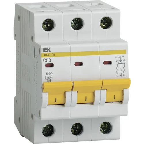 Автоматический выключатель IEK ВА47-29 (MVA20-3-050-C) 50A тип C 4.5кА 3П 400В 3 модуля белый (упак.:1шт)