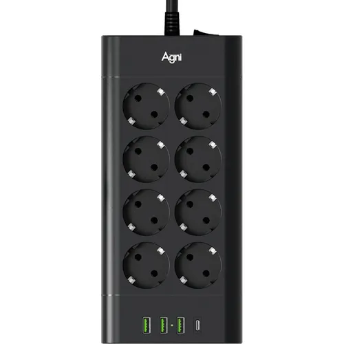 Сетевой фильтр AGNI TP-FA4U8E, 5м, черный [tp-fa4u8e-c-5m-black]