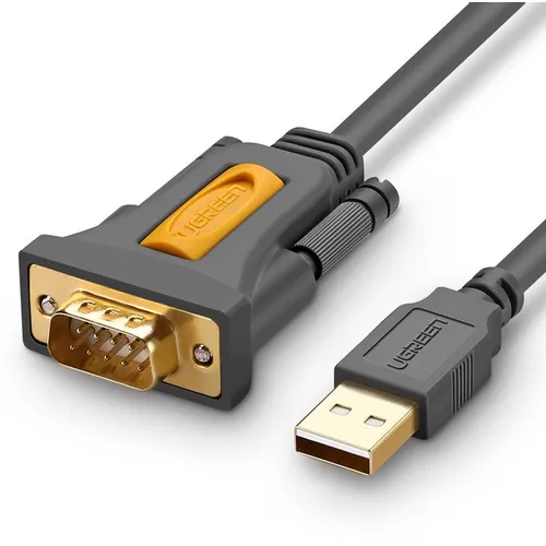 Кабель UGREEN CR104, DB9 (f) (прямой) - USB 2.0 A (f) (прямой), GOLD , ферритовый фильтр , круглое, 2м, серый [20222]