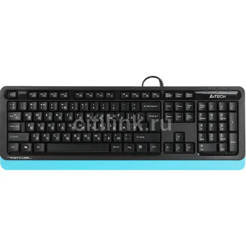 Клавиатура A4TECH Fstyler FK10, проводная, USB, мембранная, черный/синий [fk10 blue]