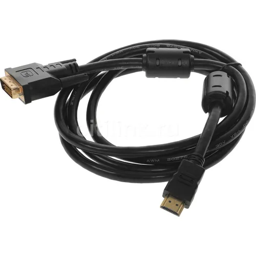 Кабель Buro HDMI (m) - DVI-D (m), GOLD , ферритовый фильтр , 1.8м, черный [hdmi-19m-dvi-d-1.8m]