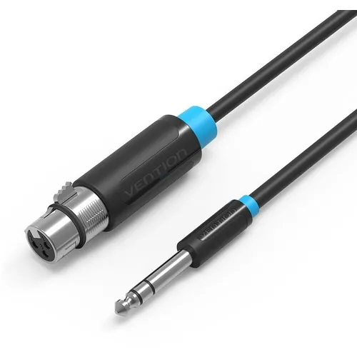 Кабель аудио VENTION Jack 6.3 (m) - XLR (f), 1.5м, черный [bbebg]