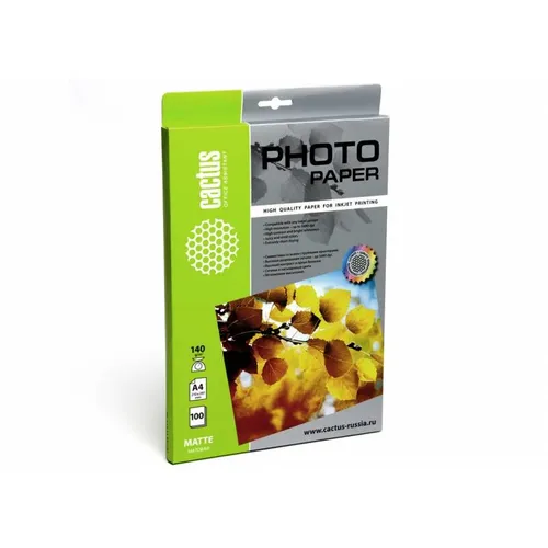 Фотобумага Cactus CS-MA4140100, A4, для струйной печати, 100л, 140г/м2, белый, покрытие матовое