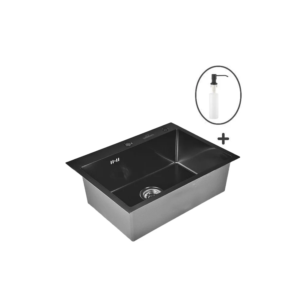 Кухонная мойка WISENT ws37050b с pvd покрытием (70x50 см) с дозатором WS37050B/WGER019B/W405B