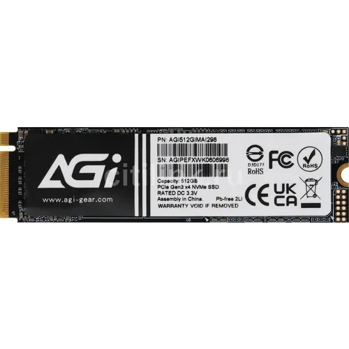 SSD накопитель AGI AI298 AGI512GIMAI298 512ГБ, M.2 2280, PCIe 3.0 x4, NVMe, M.2, oem [agi512gimai298-bk]