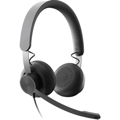 Гарнитура Logitech Zone UC, для компьютера, накладные, проводные, черный матовый [981-000875]
