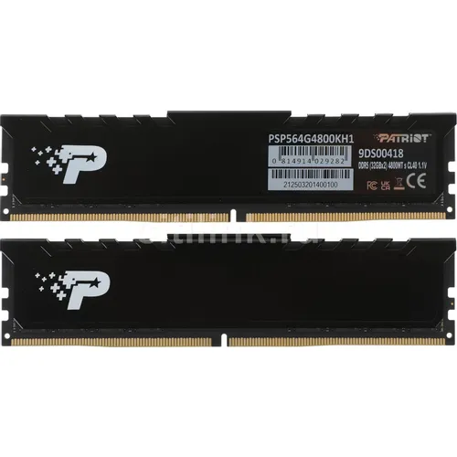 Оперативная память Patriot Signature Premium PSP564G4800KH1 DDR5 - 2x 32ГБ 4800МГц, DIMM, Ret