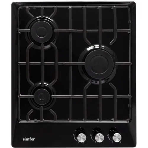 Газовая варочная панель Simfer H45V35B571, 3 конфорки, эмалированная сталь, черный