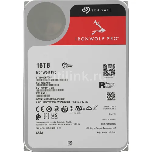 Жесткий диск Seagate Ironwolf Pro ST16000NT001, 16ТБ, HDD, SATA III, 3.5"