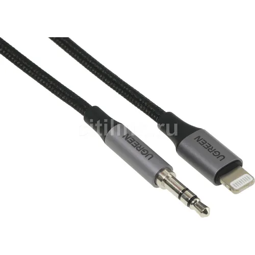 Кабель-переходник аудио UGREEN US315, lightning - Jack 3.5 (f), 1м, GOLD, черный [70509]