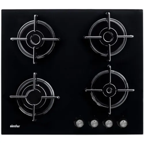 Газовая варочная панель Simfer H60N40B570, 4 конфорки, закаленное стекло, черный