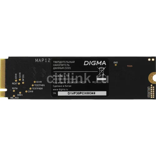 SSD накопитель Digma Mega M2 DGSM3001TM23T 1ТБ, M.2 2280, PCIe 3.0 x4, NVMe, M.2, rtl