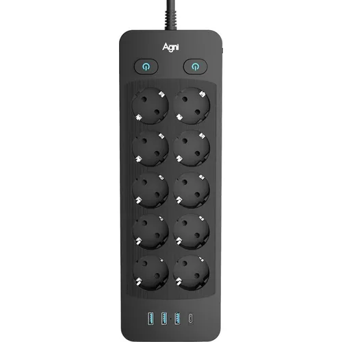 Сетевой фильтр AGNI TP-FO4U10E, 2м, черный [tp-fo4u10e-c-2m-black]