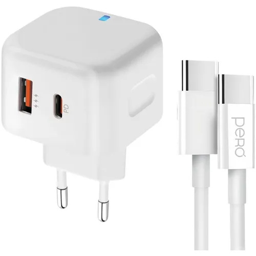 Сетевое зарядное устройство PERO TC10, USB-A, USB-C, USB-C, 20Вт, 3.1A, белый [тс10ccwh]