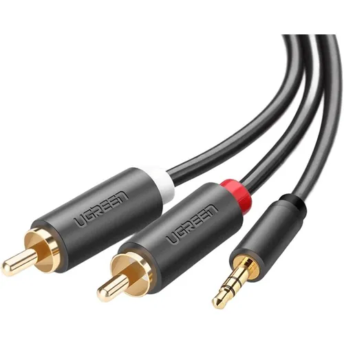 Кабель FDD UGREEN AV102, Jack 3.5 (m) (прямой) - 2xRCA (f) (прямой), GOLD , ферритовый фильтр , круглое, 5м, серый [10513]