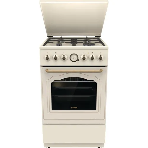 Газовая плита Gorenje GKS5B70CLI, электрическая духовка, металлическая крышка, чугун, бежевый