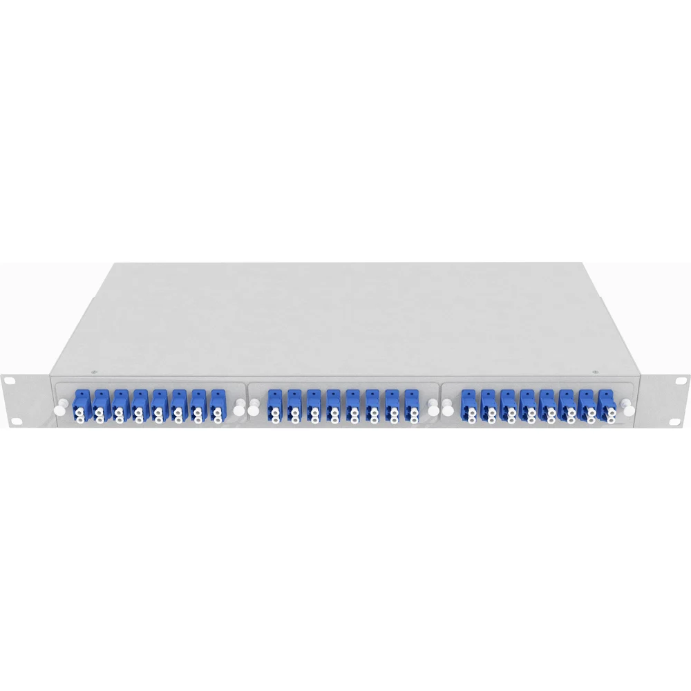 Укомплектованный одномодовый стоечный оптический кросс TopLan КРС-Top-1U-48LC/U-OS2-GY
