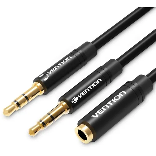 Переходник для наушников VENTION 2xJack 3.5 (m) - Jack 3.5 (f), 1м, GOLD, черный [bbdbf]