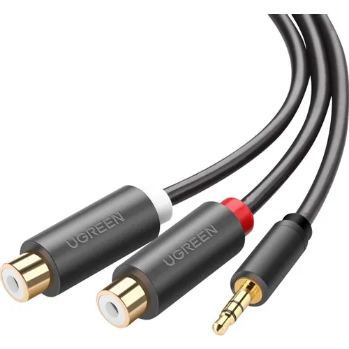 Кабель аудио UGREEN AV109, 2хRCA (m) - Jack 3.5 (f), 0.25м, GOLD, черный [10547]