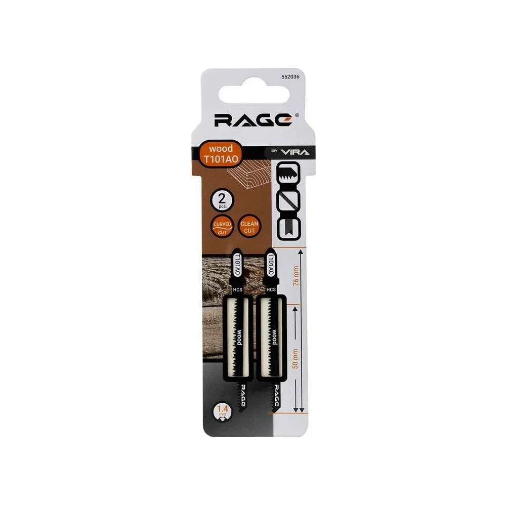 Пилки для лобзика, для древесины и ее производных фанера, мдф и т.д. RAGE T101AO 552036