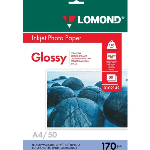 Фотобумага Lomond A4, для струйной печати, 50л, 170г/м2, белый, покрытие глянцевое [0102142]