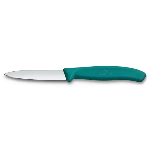 Нож кухонный Victorinox Swiss Classic, универсальный, для чистки овощей и фруктов, 80мм, заточка прямая, стальной, зеленый [6.7604.c1]
